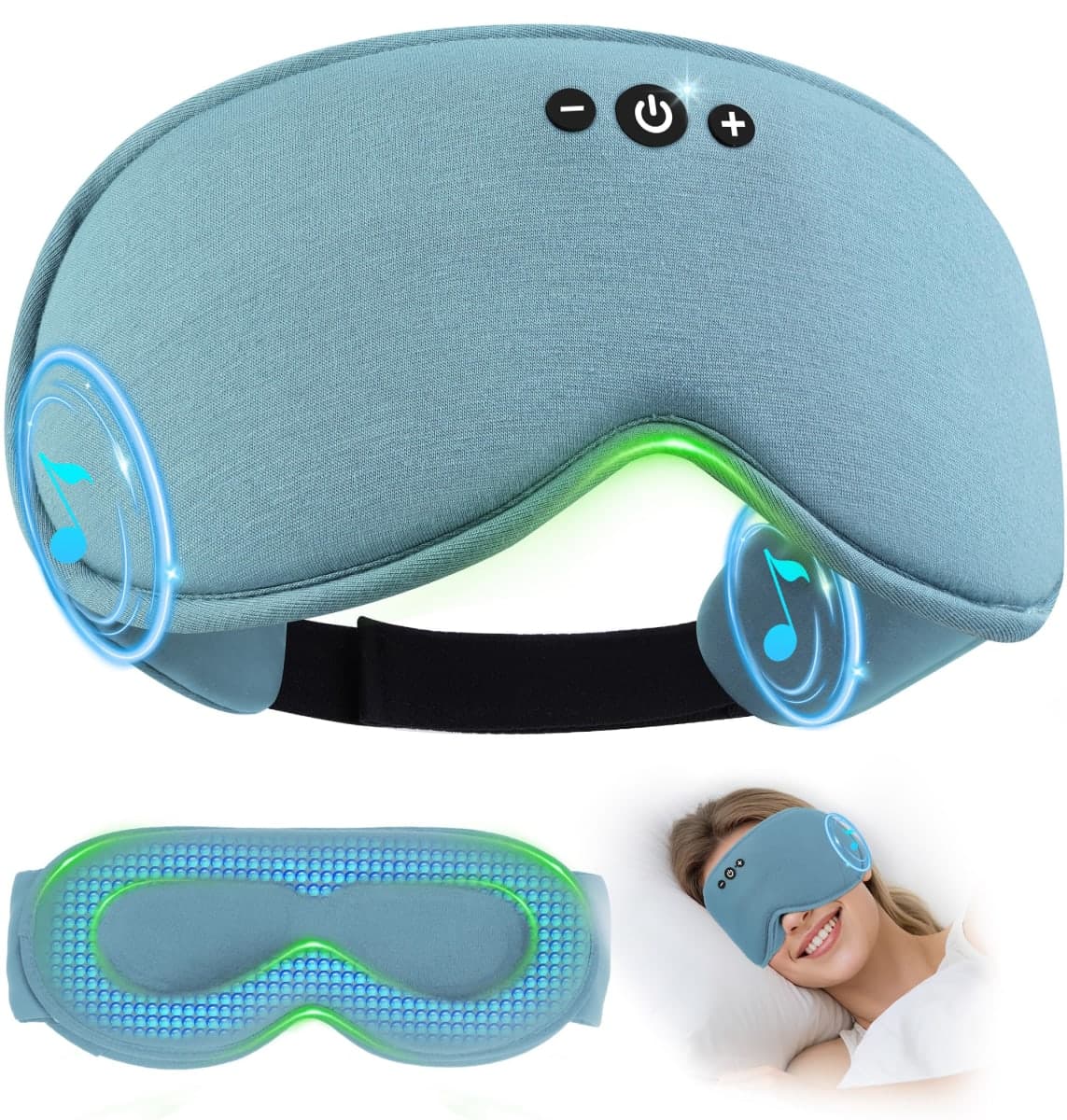 LC-dolida Bamboo Cotton Weighted Bluetooth Sleep Masks, 3D Weighted Sleep Masks with Bluetooth 5.4 Headphones, Total Blackout Bluetooth Sleep Mask for Women Men, Weight Eye Mask for Sleeping, Ash Blue — image 1