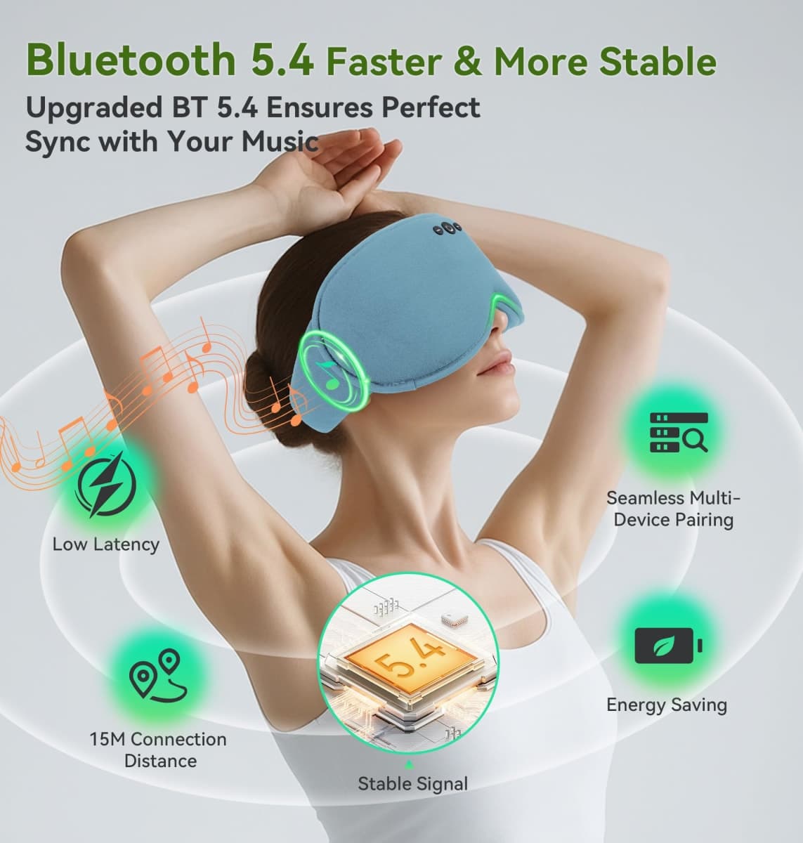 LC-dolida Bamboo Cotton Weighted Bluetooth Sleep Masks, 3D Weighted Sleep Masks with Bluetooth 5.4 Headphones, Total Blackout Bluetooth Sleep Mask for Women Men, Weight Eye Mask for Sleeping, Ash Blue thumbnail 4