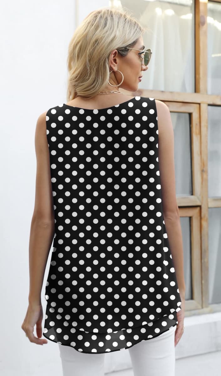 Jouica Women's Sleeveless Chiffon Tank Top Double Layers Casual Blouse Tunic, Black Dot, XX-Large thumbnail 3