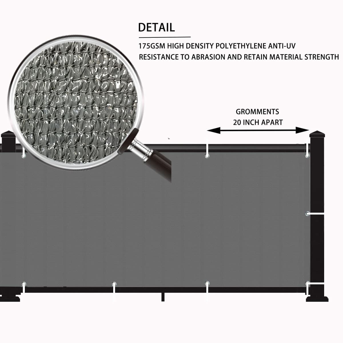LOVE STORY 3.3' x 19.7' Charcoal Balcony Screen Privacy Fence Cover (HDPE) UV Protection Weather-Resistant 3 FT Height Shield for Deck, Patio, Backyard, Outdoor Pool, Porch, Railing thumbnail 4