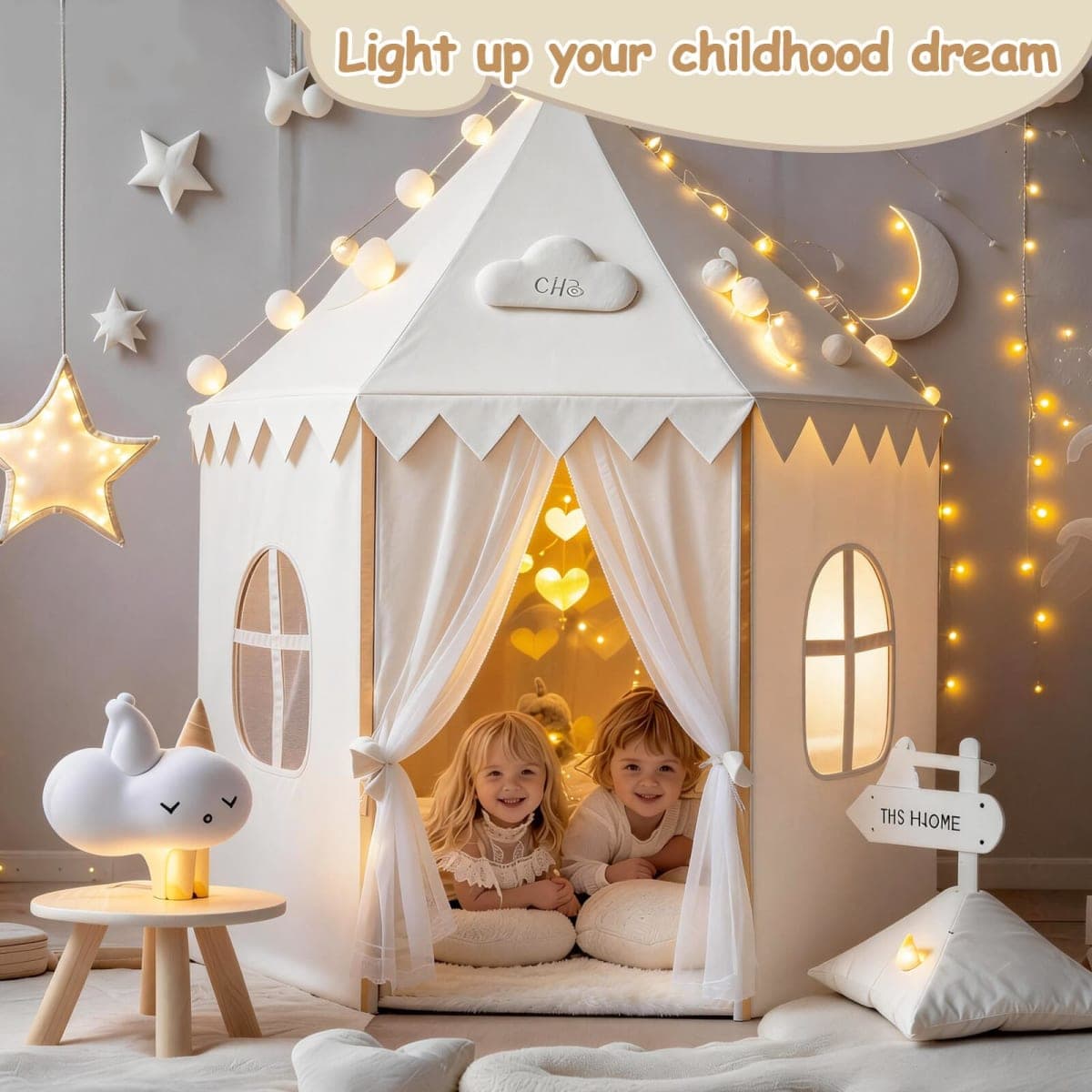 White Kids Play Tent for Girls: Hexagon Kids Indoor Outdoor Playhouse, Soft Peach Skin Fabric Castle Tent for Baby Toddler - Children Play House Toys for Birthday thumbnail 3