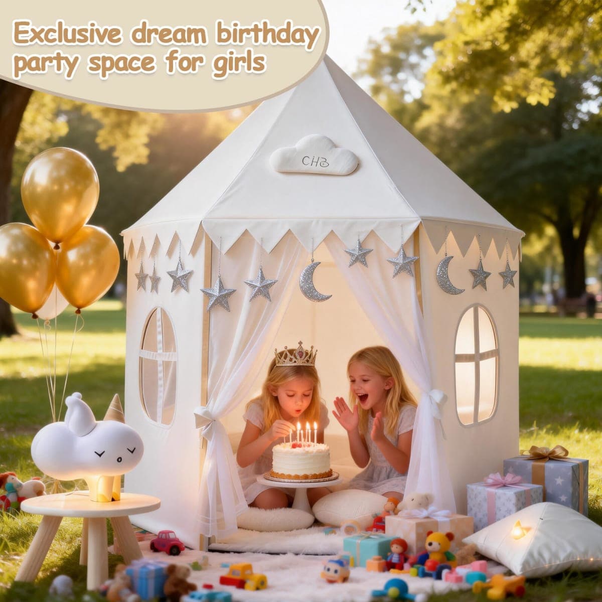 White Kids Play Tent for Girls: Hexagon Kids Indoor Outdoor Playhouse, Soft Peach Skin Fabric Castle Tent for Baby Toddler - Children Play House Toys for Birthday thumbnail 4