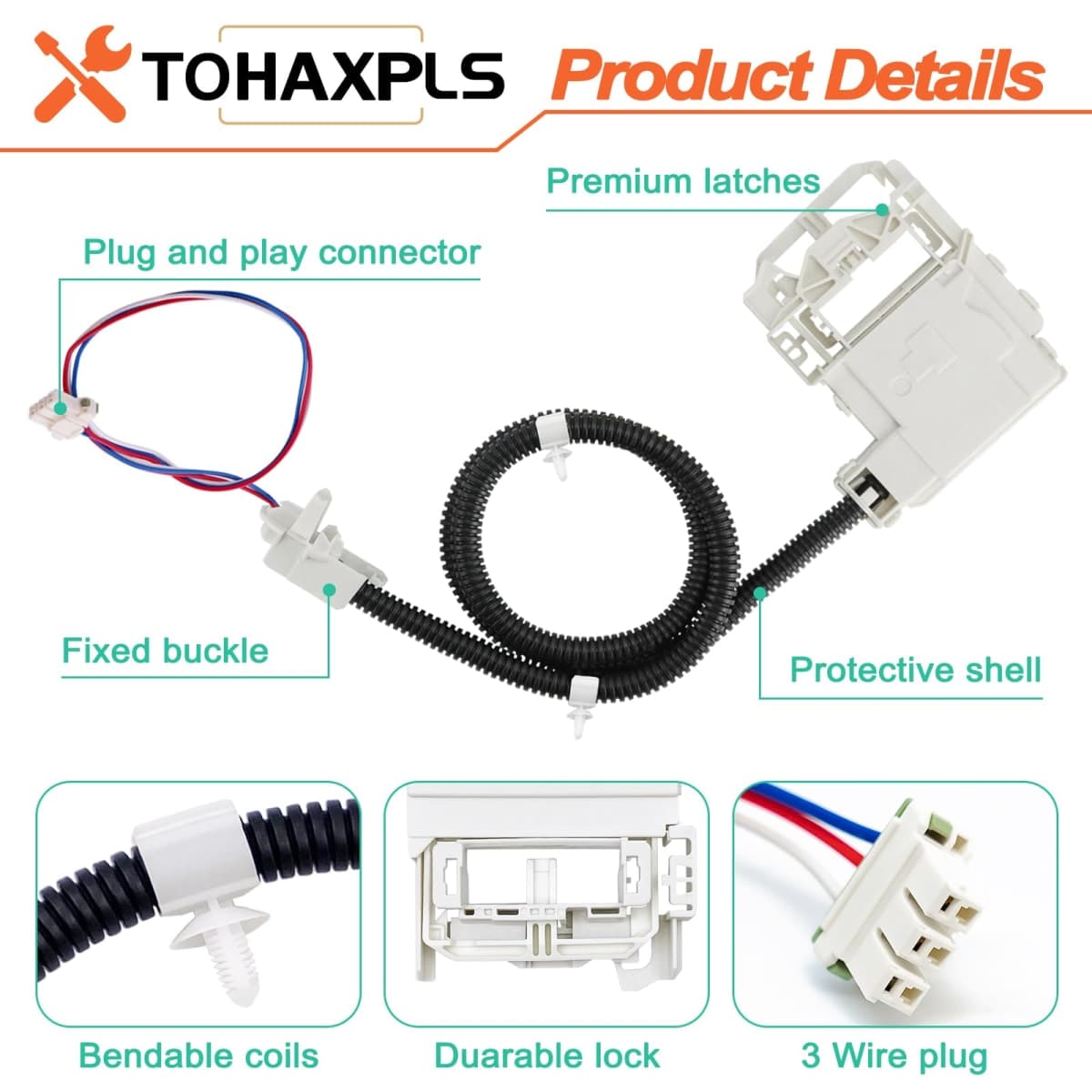 WH08X32657 Lock and Harness for GE, Replaces WH08X31222 4963152 AP7033485 PD00070146 PS16619254, for Model GTW335ASN2WW GTW465ASASASASAS. ASASN9W W HTHTHTHTW240ASK6WS GTW220ACK7WW thumbnail 4