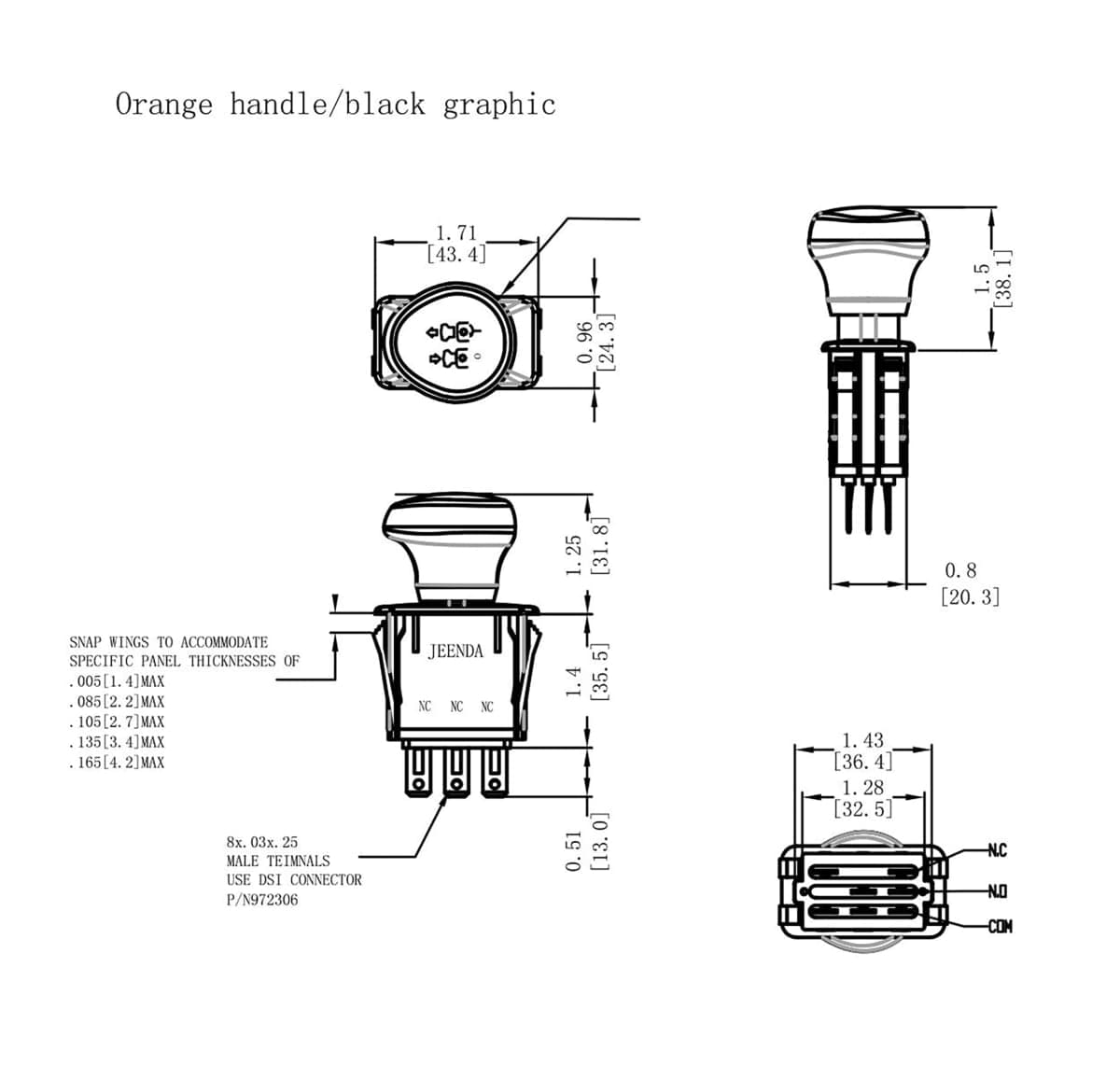 JEENDA PTO Switch 925-04175A, 2 Positions, Push Button Actuator, Yellow, Manual Operation thumbnail 5