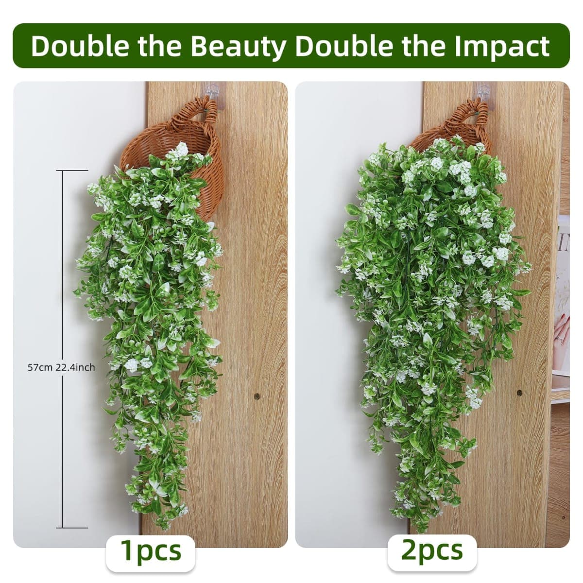 RECUTMS 2 Pack Artificial Hanging Plants for Outdoors 22.4" Fake Hanging Flowers UV-Resistant Plastic Spring Greenery Faux Vines for Hanging Baskets Garden Wedding and Home Decor (White) thumbnail 5