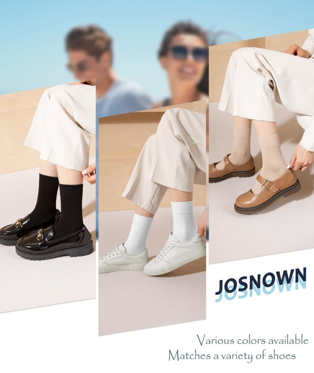 Josnown Crew Socks for Women, Thin Cotton Socks Womens Casual Athletic Socks 5 Pairs, Green/Yellow/Khaki/Brown/Blue, 9-11 thumbnail 2