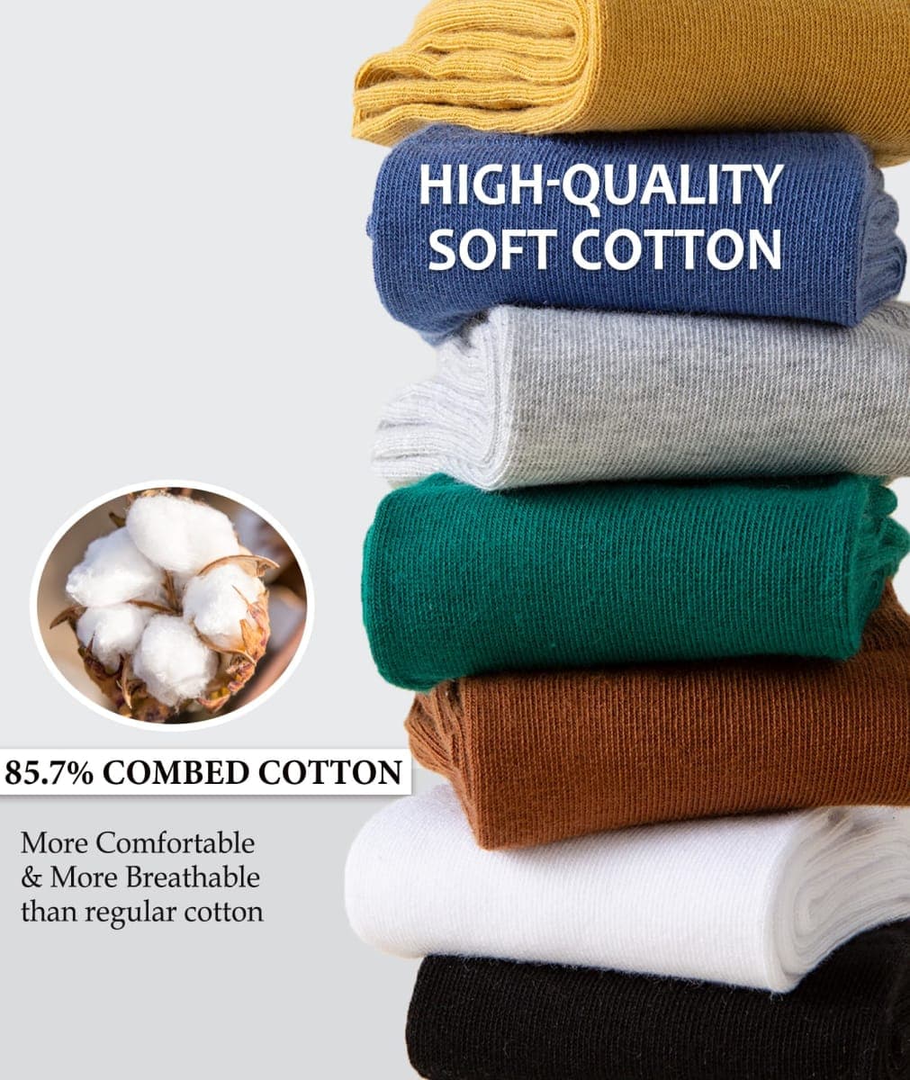 Josnown Crew Socks for Women, Thin Cotton Socks Womens Casual Athletic Socks 5 Pairs, Green/Yellow/Khaki/Brown/Blue, 9-11 thumbnail 3