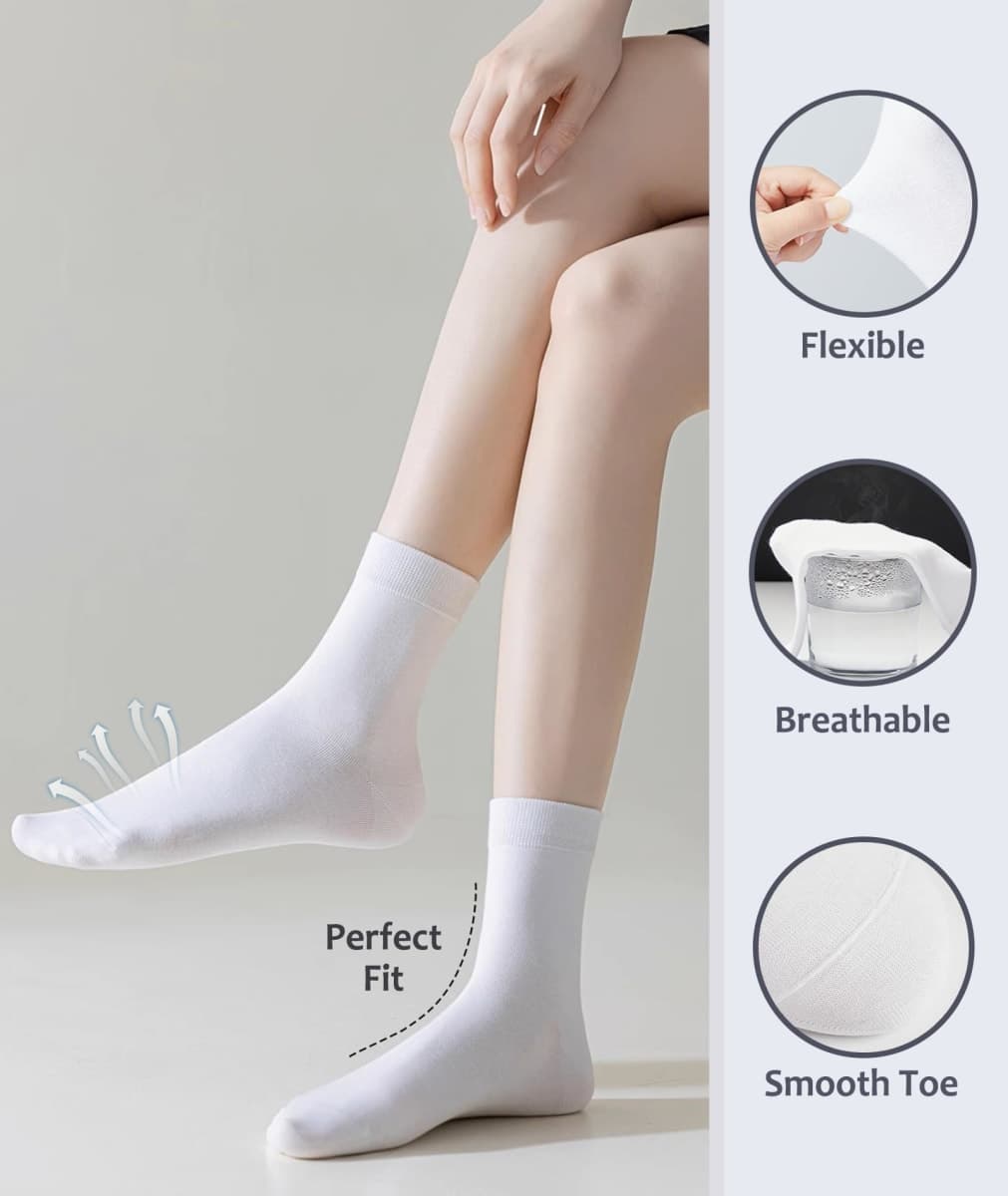 Josnown Crew Socks for Women, Thin Cotton Socks Womens Casual Athletic Socks 5 Pairs, Green/Yellow/Khaki/Brown/Blue, 9-11 thumbnail 4