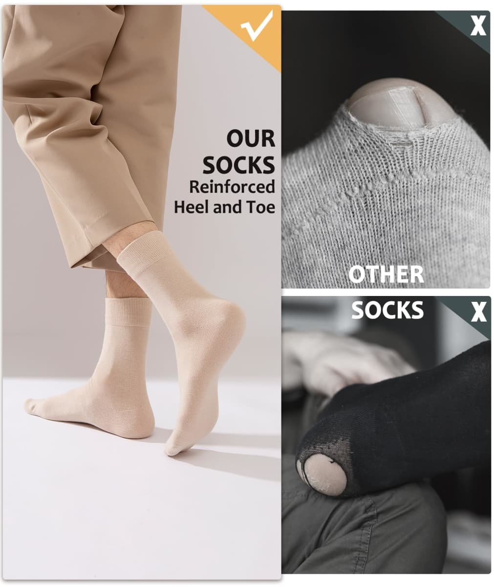 Josnown Crew Socks for Women, Thin Cotton Socks Womens Casual Athletic Socks 5 Pairs, Green/Yellow/Khaki/Brown/Blue, 9-11 thumbnail 5