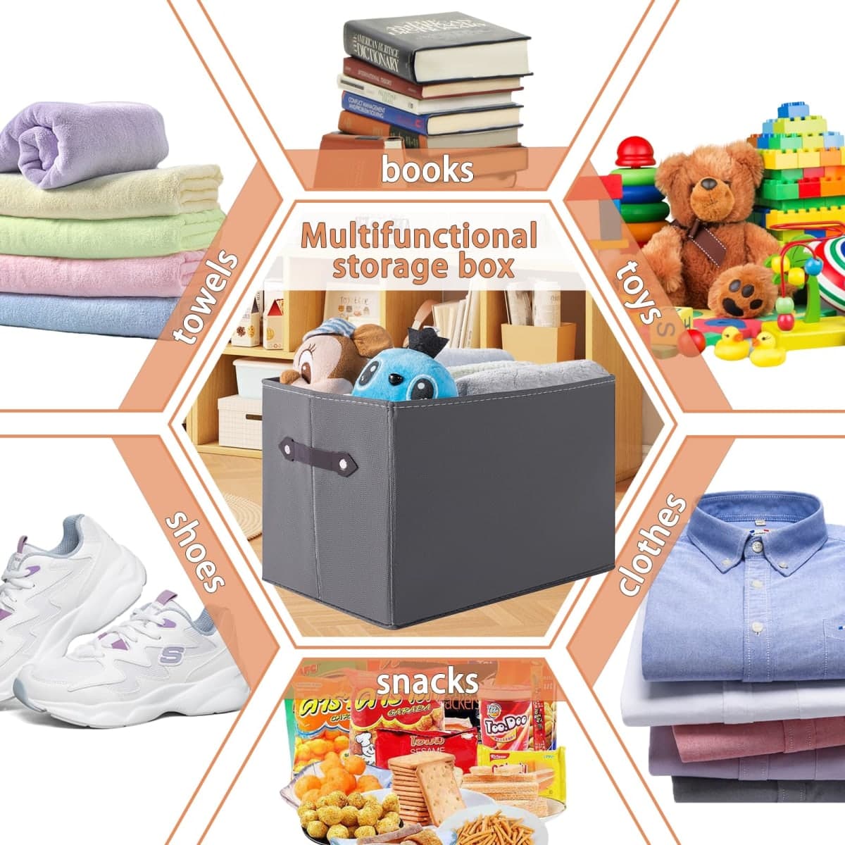 Yunkeeper 1 Pack Large Collapsible Storage Baskets for Shelves,14.9"x9.5" Fabric Closet storage Boxes with Leather Handles,Decorative Organizers Storage Bins for Clothes,Sheets,Toys,Books,(Gray) thumbnail 3