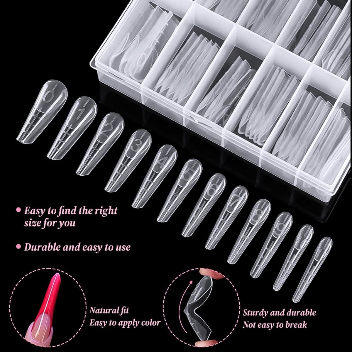 Clear Dual Forms Nail Molds for Gel Nail Extension - 120pcs Clear Nail Forms with Box, Reusable Curved Nail Tips Molds with Scale for DIY Nail Art Manicure thumbnail 2
