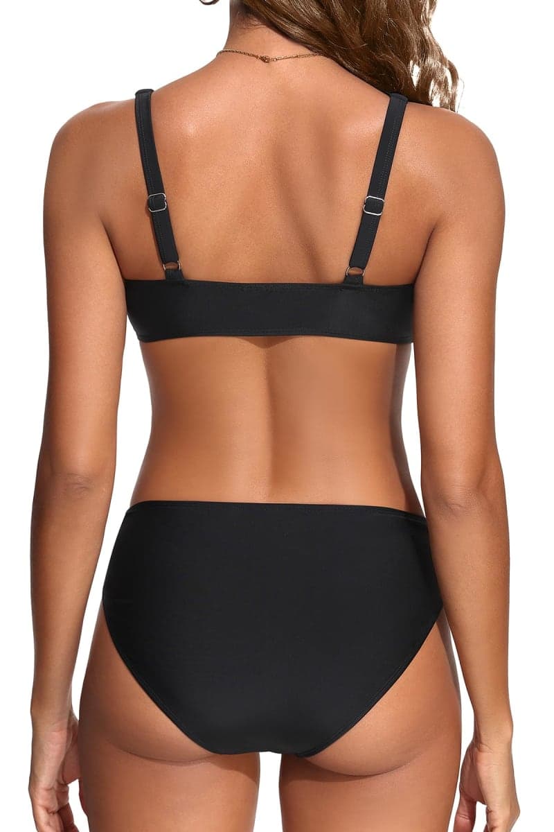 Yonique Women Two Piece Swimsuit - Knot Twist Bikini Set V Cut Bathing Suit 2026 Teen Bikini, Black, Large thumbnail 4