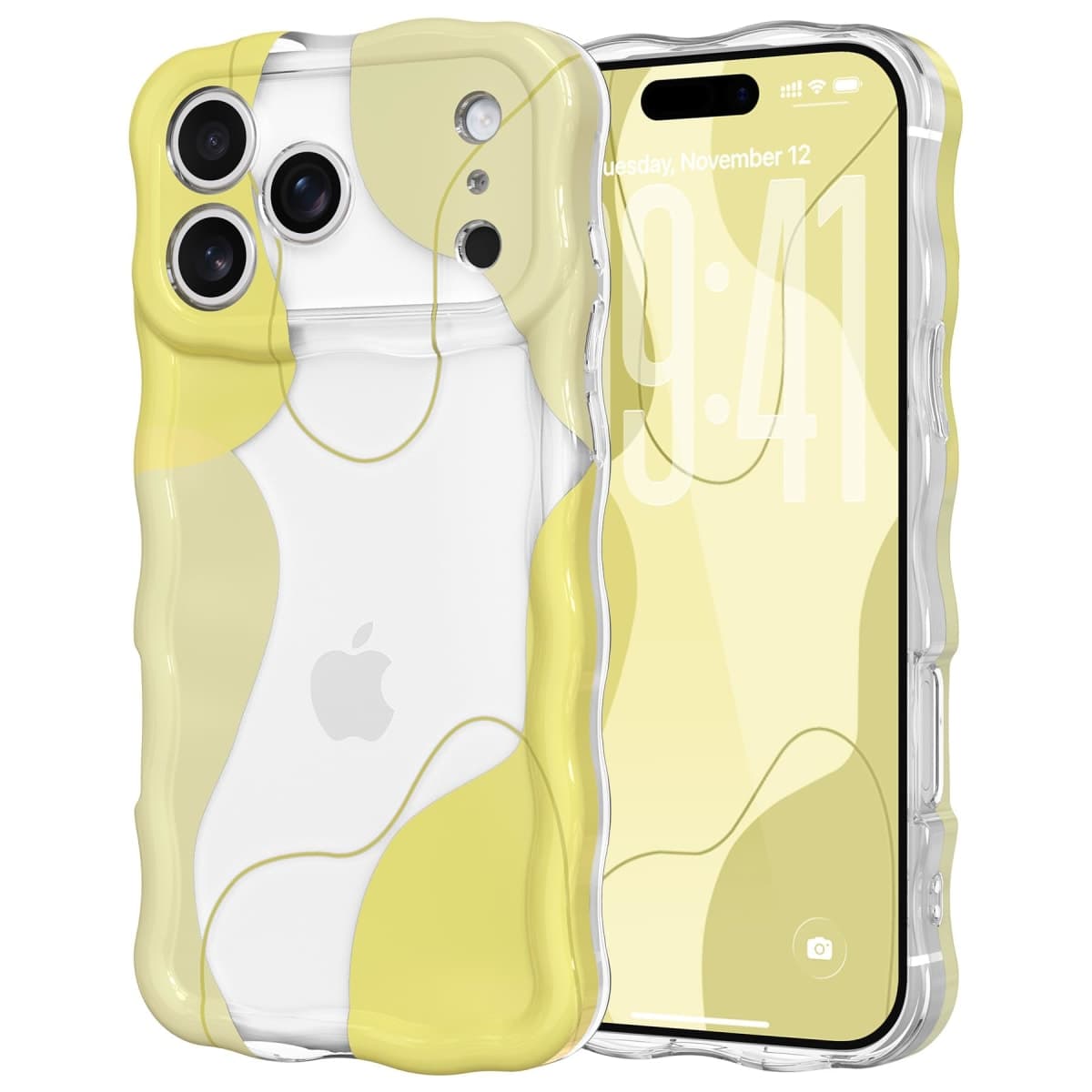 DEFBSC for iPhone 17 Pro Max Case,Cute Clear Wavy Art Design Aesthetic Pattern Phone Case for Women Girls,Wave Frame Durable Protective Cover Full Camera Protection Bumper for iPhone 17 Pro Max,Yellow thumbnail 3