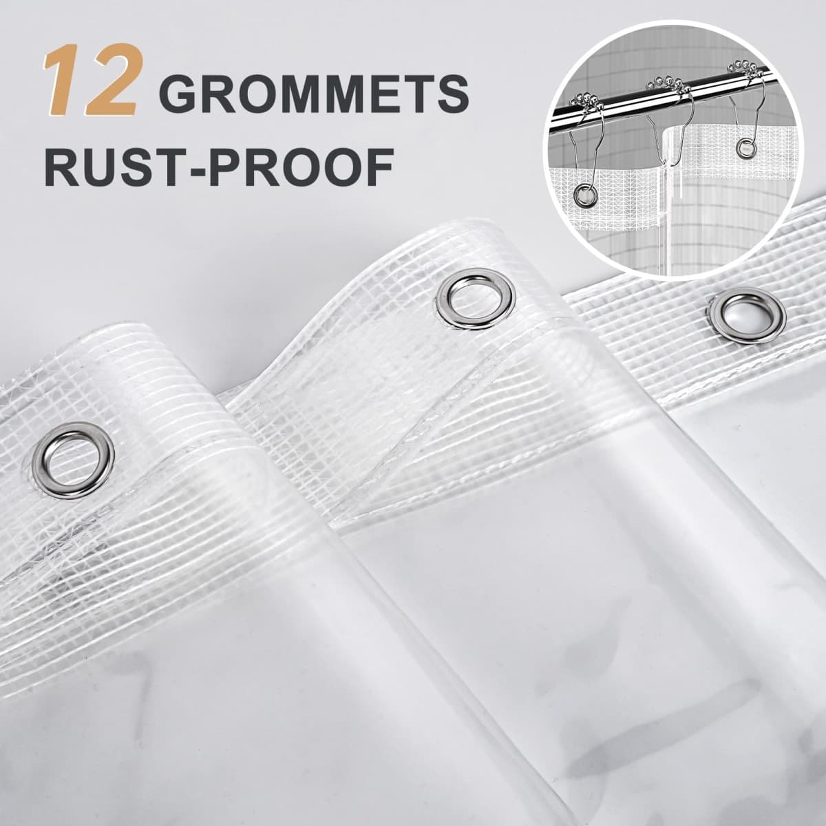 AmazerBath Heavy Duty Shower Curtain Liner 12 Gauge, 72 x 84 Inches Clear Shower Curtain Liner with 3 Clear Stones and 12 Grommet Holes, Weighted Plastic Shower Liner thumbnail 3