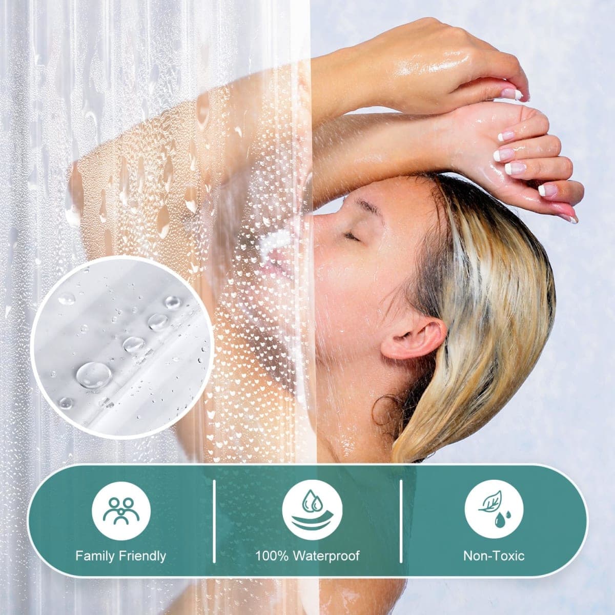 AmazerBath Heavy Duty Shower Curtain Liner 12 Gauge, 72 x 84 Inches Clear Shower Curtain Liner with 3 Clear Stones and 12 Grommet Holes, Weighted Plastic Shower Liner thumbnail 5