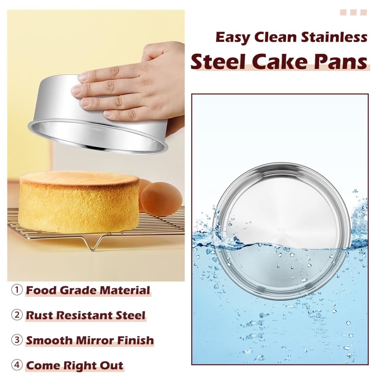 LIANYU 6 Inch Cake Pan Set of 3, Stainless Steel Round Smash Cake Baking Pans Tins, Bakeware for Birthday Wedding Party, Leak-proof & Mirror Finish, Dishwasher Safe thumbnail 3