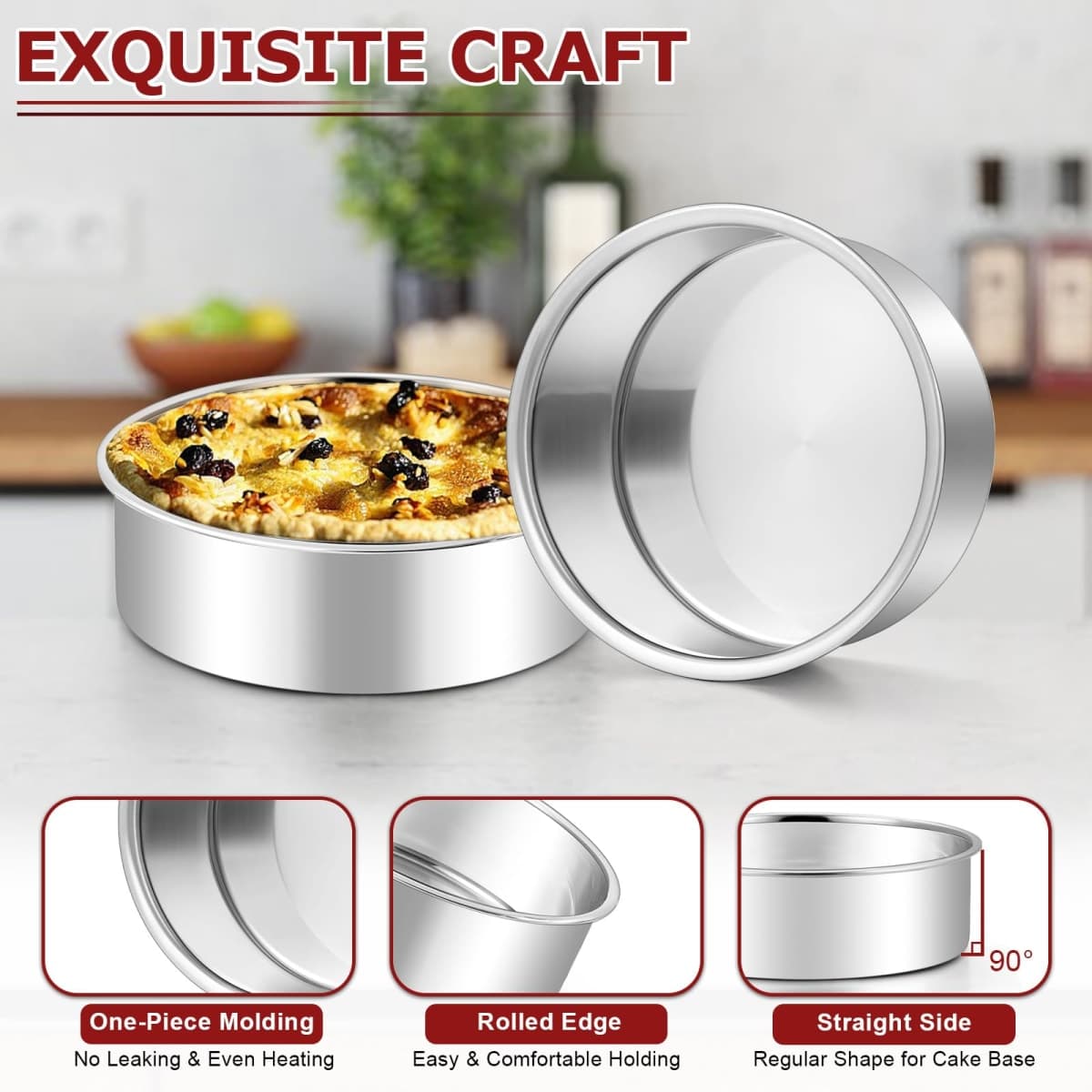 LIANYU 6 Inch Cake Pan Set of 3, Stainless Steel Round Smash Cake Baking Pans Tins, Bakeware for Birthday Wedding Party, Leak-proof & Mirror Finish, Dishwasher Safe thumbnail 4