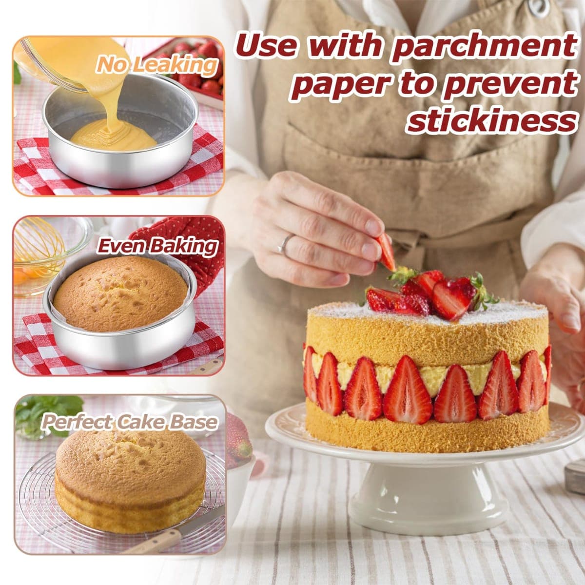 LIANYU 6 Inch Cake Pan Set of 3, Stainless Steel Round Smash Cake Baking Pans Tins, Bakeware for Birthday Wedding Party, Leak-proof & Mirror Finish, Dishwasher Safe thumbnail 5