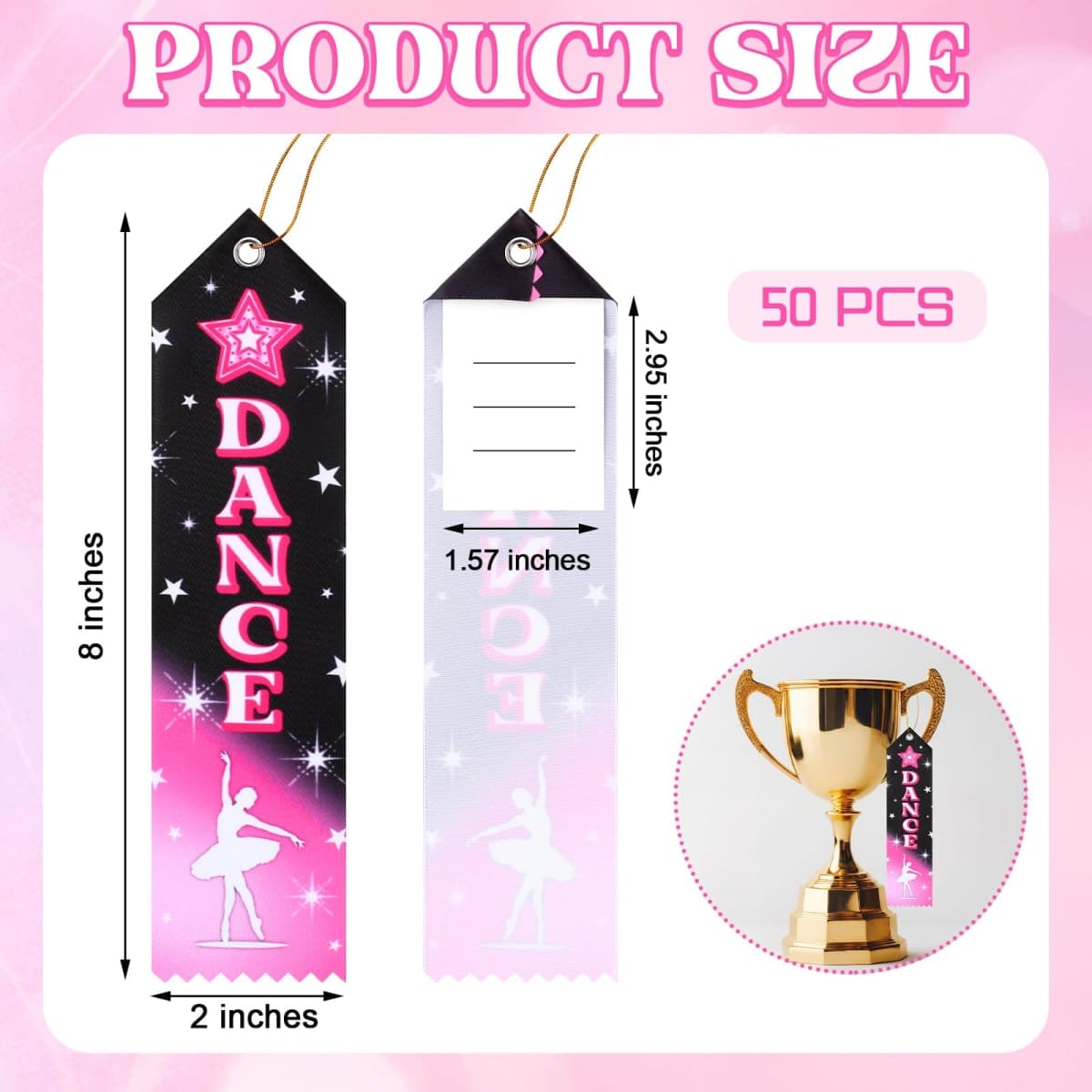 Tingjoo 50 Pcs Dance Award Ribbons Bulk 8 x 2 Inches Dance Achievement Ribbons Bulk with Event Card and Rope Participation Award Prize for Dancing Ballet Competitions Classroom Activities thumbnail 2