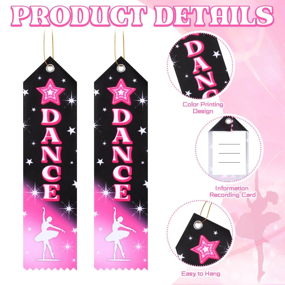 Tingjoo 50 Pcs Dance Award Ribbons Bulk 8 x 2 Inches Dance Achievement Ribbons Bulk with Event Card and Rope Participation Award Prize for Dancing Ballet Competitions Classroom Activities thumbnail 3