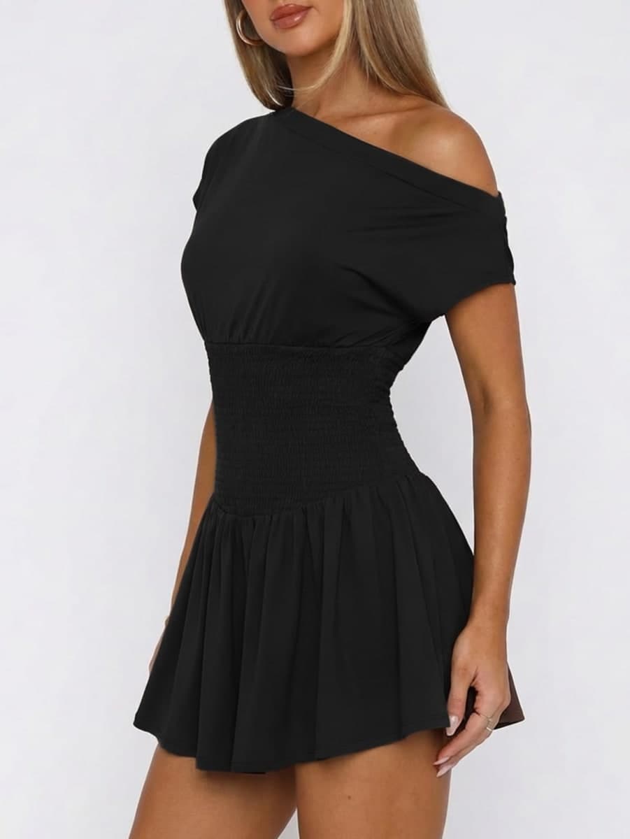 Vidiva Womens Summer Mini Dresses 2026 Casual Sexy Off The Shoulder A Line Dress for Party Cocktail Vacation Graduation, Black, Small thumbnail 2