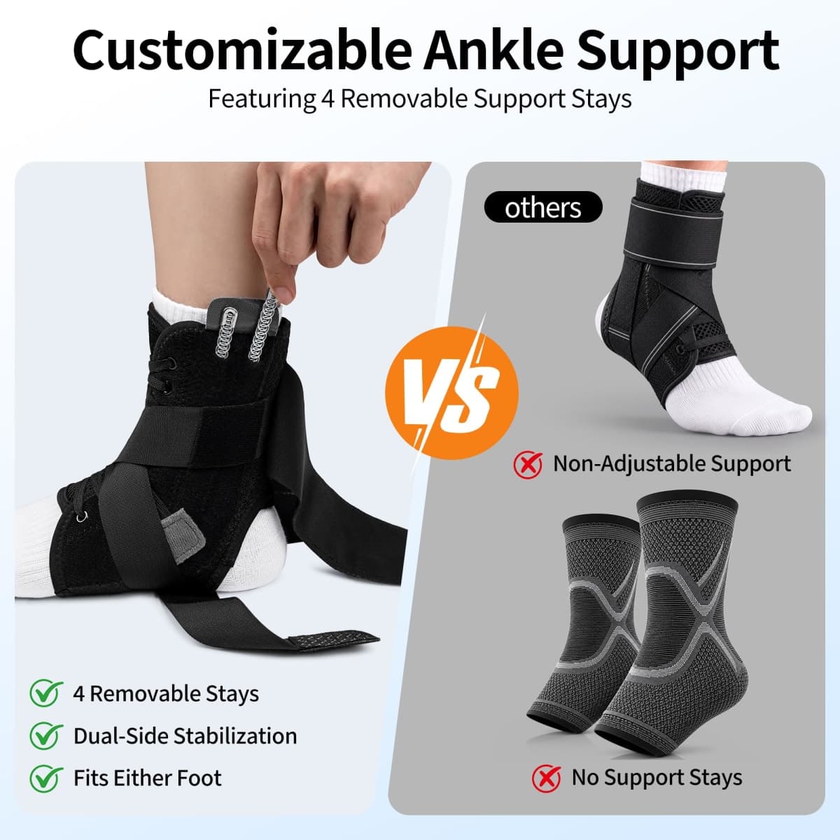SNEINO Ankle Brace for Sprained Ankle, Adjustable Lace Up Ankle Brace for Women & Men, Ankle Stabilizer for Injury Recovery, Sprain, Joint Pain, Ankle Support for Volleyball, Running, Sports. (Medium/Pack of 1) thumbnail 2