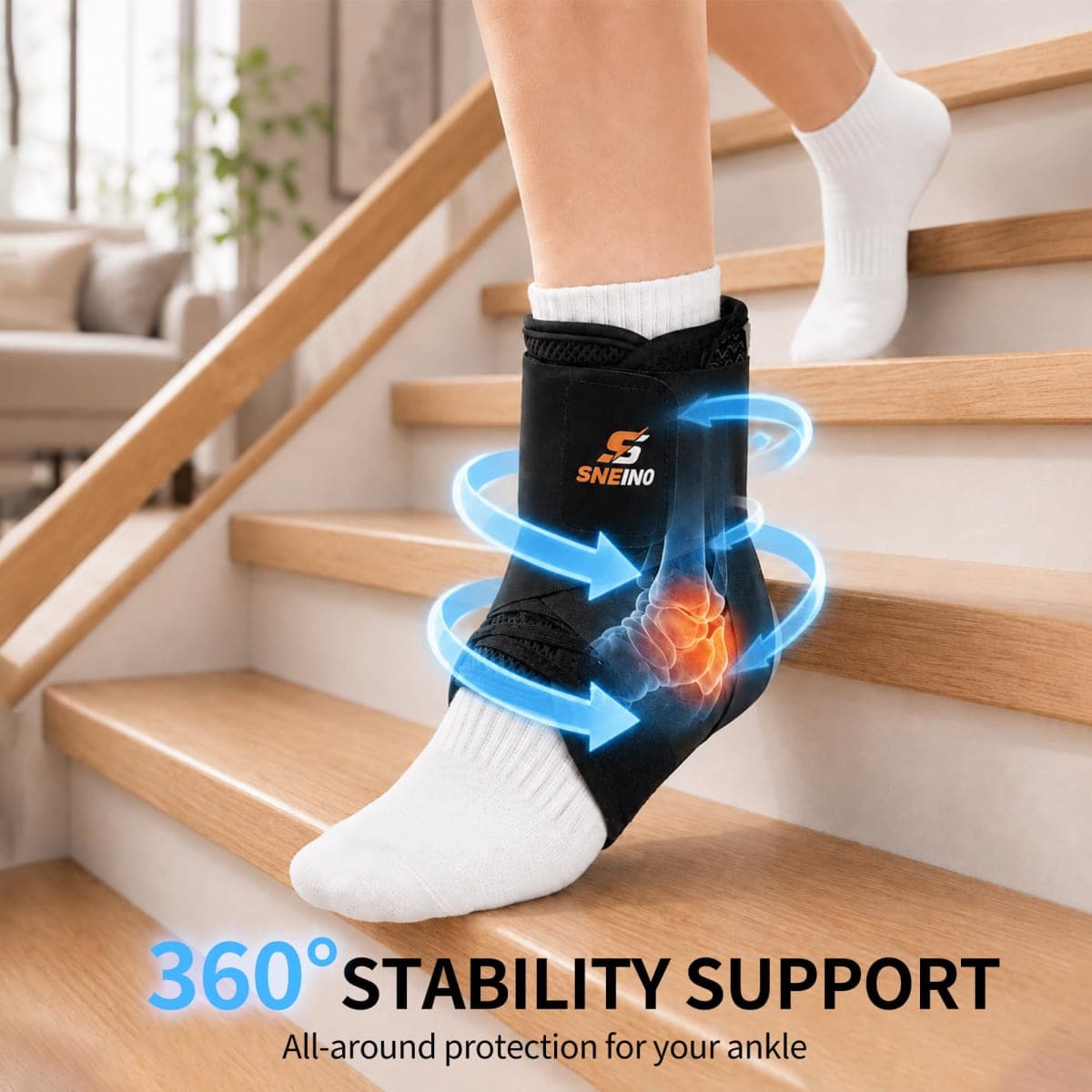 SNEINO Ankle Brace for Sprained Ankle, Adjustable Lace Up Ankle Brace for Women & Men, Ankle Stabilizer for Injury Recovery, Sprain, Joint Pain, Ankle Support for Volleyball, Running, Sports. (Medium/Pack of 1) thumbnail 4