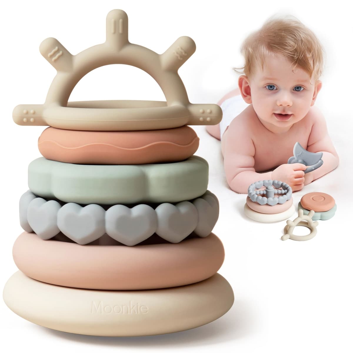 Moonkie Baby Stacking Toys for Babies 6-12-18 Months | Stacks of Circles Soft Toy | Stacking Ring Toys for Babies | 7 Piece Set | Baby Gifts