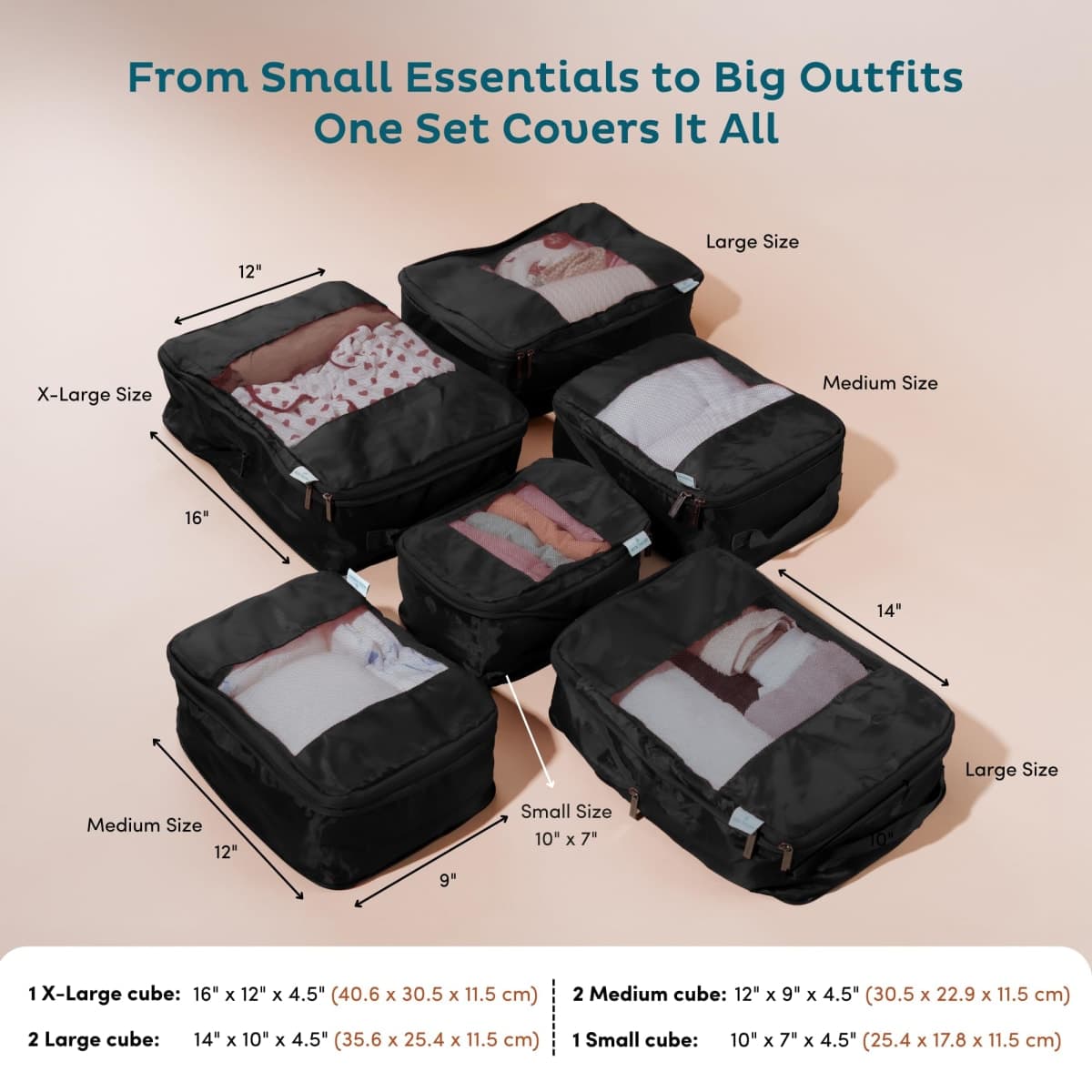 6-Pack Large Compression Packing Cubes for Travel - Lightweight Compression Packing Cube Set, Water-Resistant Luggage Organizer Bags & Suitcase Organizers, Travel Cubes for Carry-On, Checked Luggage thumbnail 3
