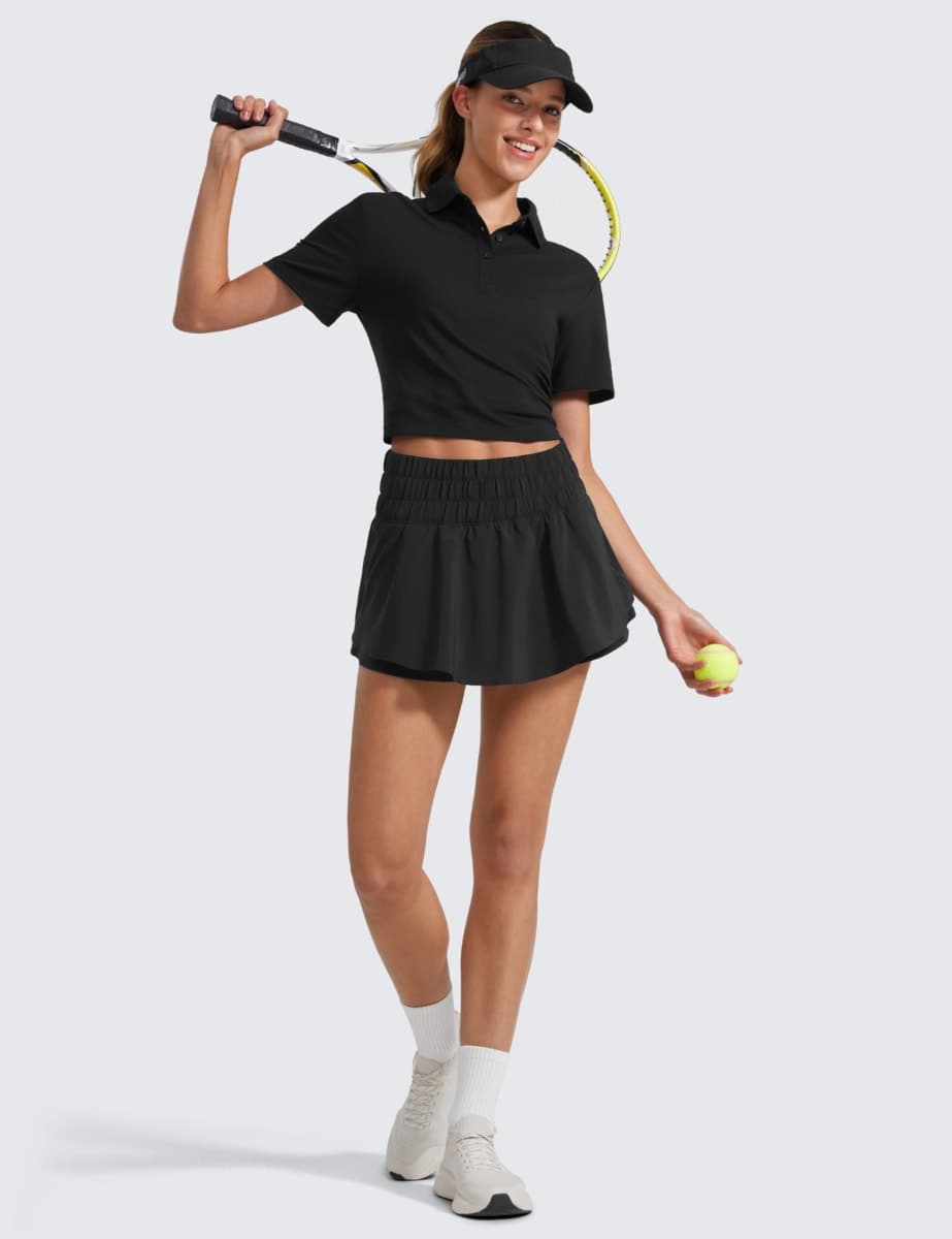 CRZ YOGA Ruffle Skirt Overlay Workout Shorts Black X-Large thumbnail 3
