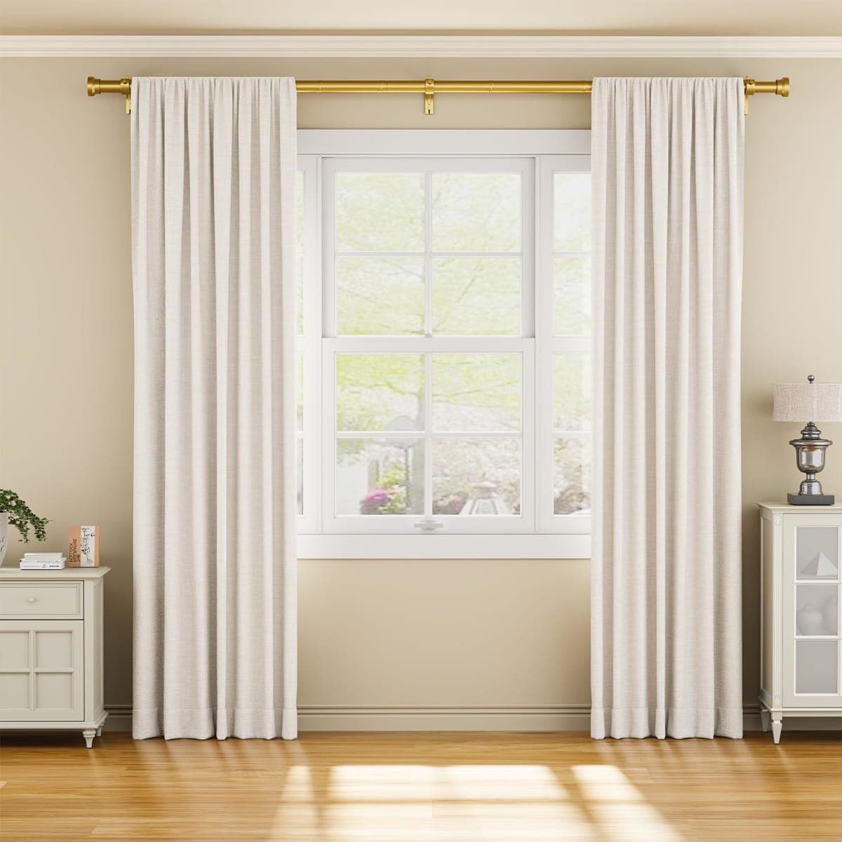 Curtain Rod 32-118 Inch, Heavy Duty 1 Inch Adjustable Curtain Rods for Windows, Gold Long Window Treatment Rods, Modern Design, Easy Installation thumbnail 2