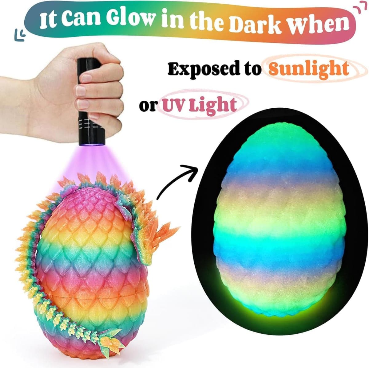 TBOLINE 12" 3D Printed Dragon Egg, Christmas Stocking Stuffers for Kids Boys, Cool 3D Printer Articulated Crystal Dragon Toy for Boys Kid Teen, Animals Fidget Toy Dinosaur Eggs for 5-7 4-6 8-12 thumbnail 3