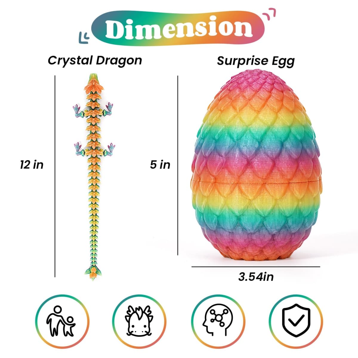 TBOLINE 12" 3D Printed Dragon Egg, Christmas Stocking Stuffers for Kids Boys, Cool 3D Printer Articulated Crystal Dragon Toy for Boys Kid Teen, Animals Fidget Toy Dinosaur Eggs for 5-7 4-6 8-12 thumbnail 4