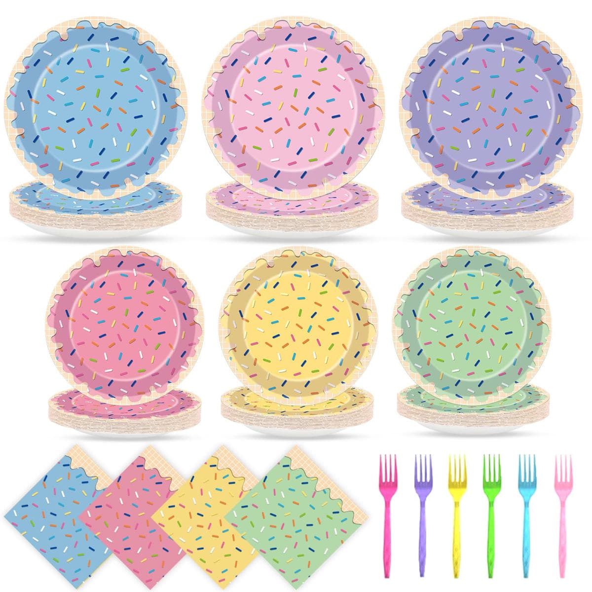 96Pcs Ice Cream Party Decorations Sweet One Birthday Plates Tableware Set Colorful Sprinkle Dessert Theme Dinner Paper Plates Napkins Donut Theme Dinnerware for Girls Baby Shower Party Supplies Favors — image 1