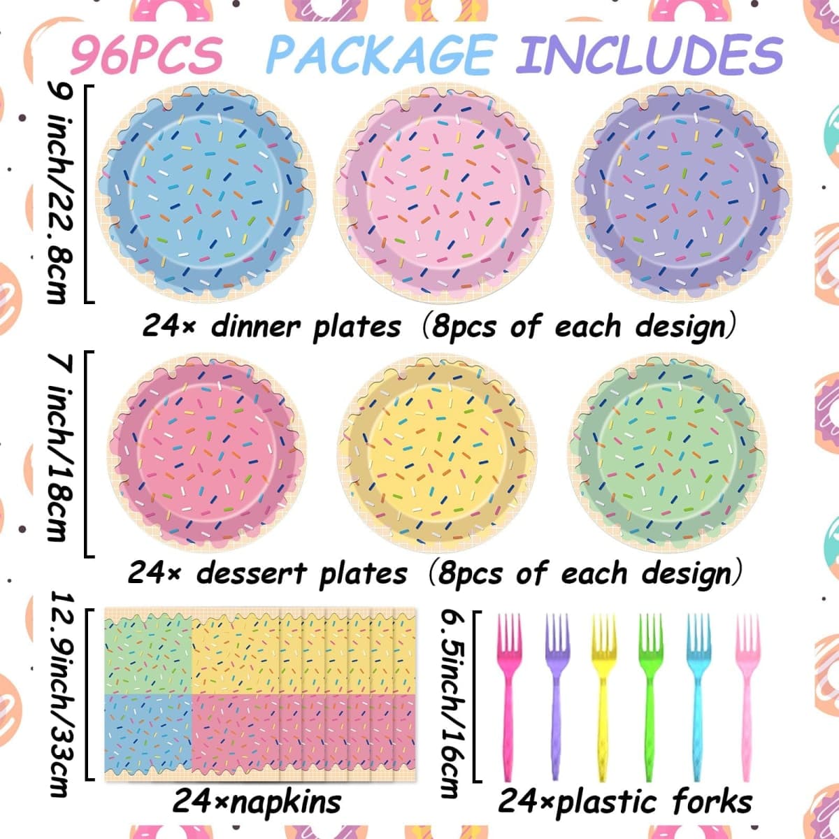 96Pcs Ice Cream Party Decorations Sweet One Birthday Plates Tableware Set Colorful Sprinkle Dessert Theme Dinner Paper Plates Napkins Donut Theme Dinnerware for Girls Baby Shower Party Supplies Favors thumbnail 2