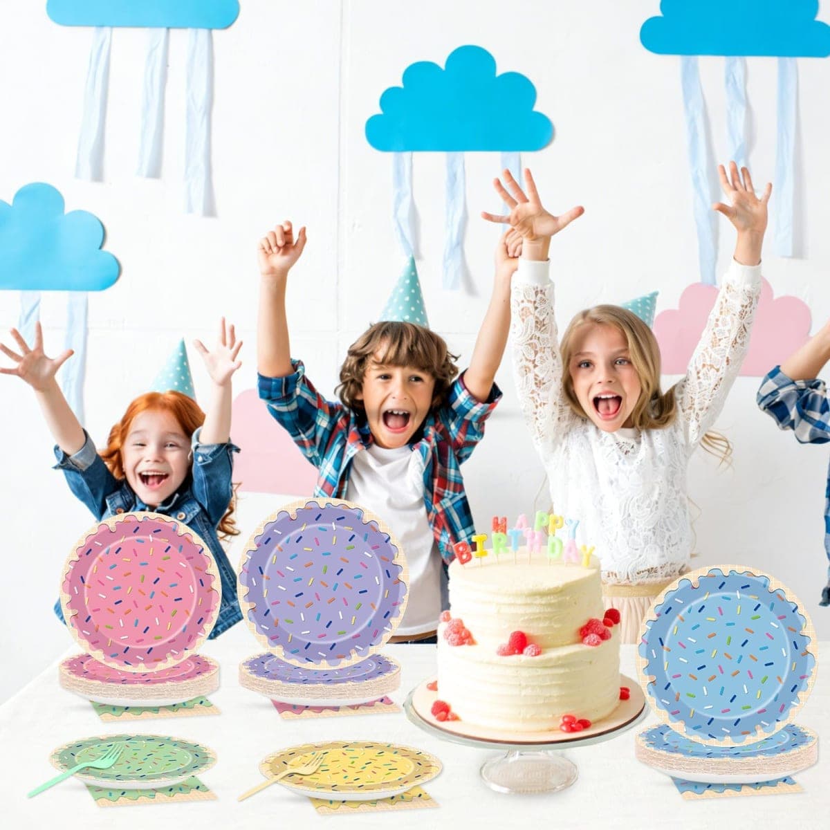 96Pcs Ice Cream Party Decorations Sweet One Birthday Plates Tableware Set Colorful Sprinkle Dessert Theme Dinner Paper Plates Napkins Donut Theme Dinnerware for Girls Baby Shower Party Supplies Favors thumbnail 4