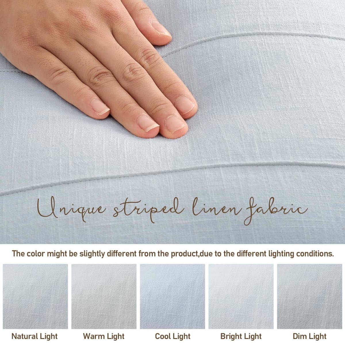 ZWJD Decorative Linen Throw Pillow Covers 16x16 Set of 2 Solid Handcrafted Striped Cushion Covers for Bed Soft Modern Farmhouse Neutral Pillowcase for Couch Bedroom Living Room Home Decor(Sky Blue) thumbnail 3