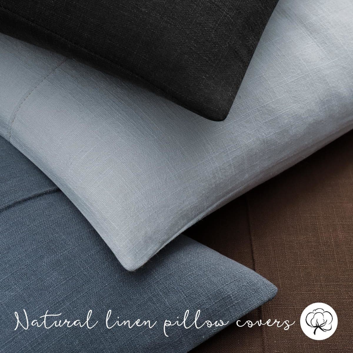 ZWJD Decorative Linen Throw Pillow Covers 16x16 Set of 2 Solid Handcrafted Striped Cushion Covers for Bed Soft Modern Farmhouse Neutral Pillowcase for Couch Bedroom Living Room Home Decor(Sky Blue) thumbnail 4