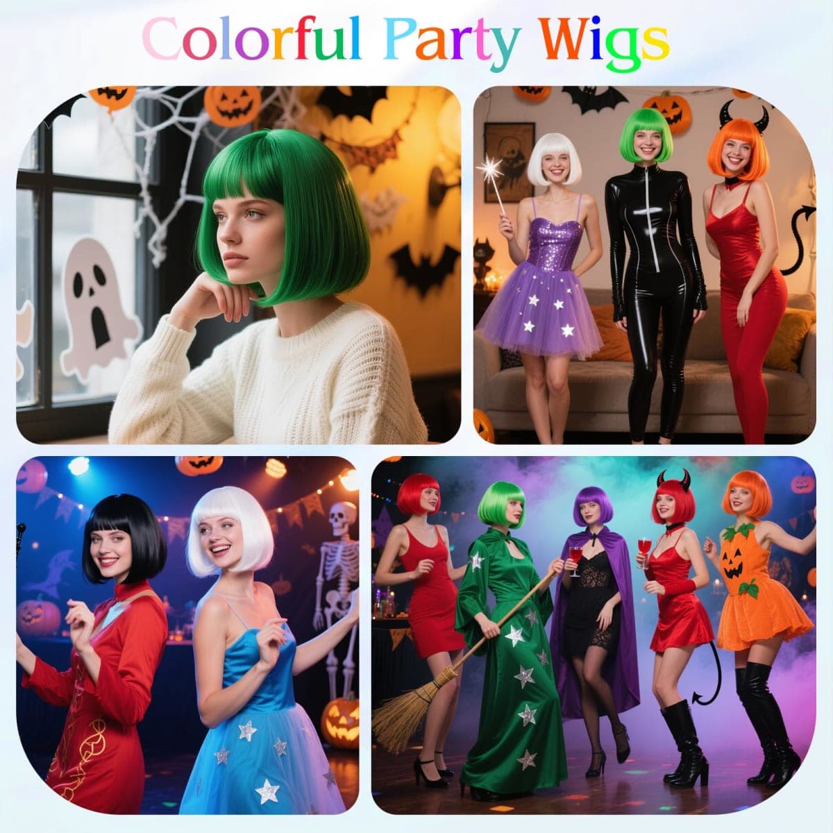 Short Bob Wigs Straight Hair with Flat Bangs Heart Shape Sunglasses for Women, MEEZY Colorful Funny Cosplay Party Neon Wig (Blue) thumbnail 4
