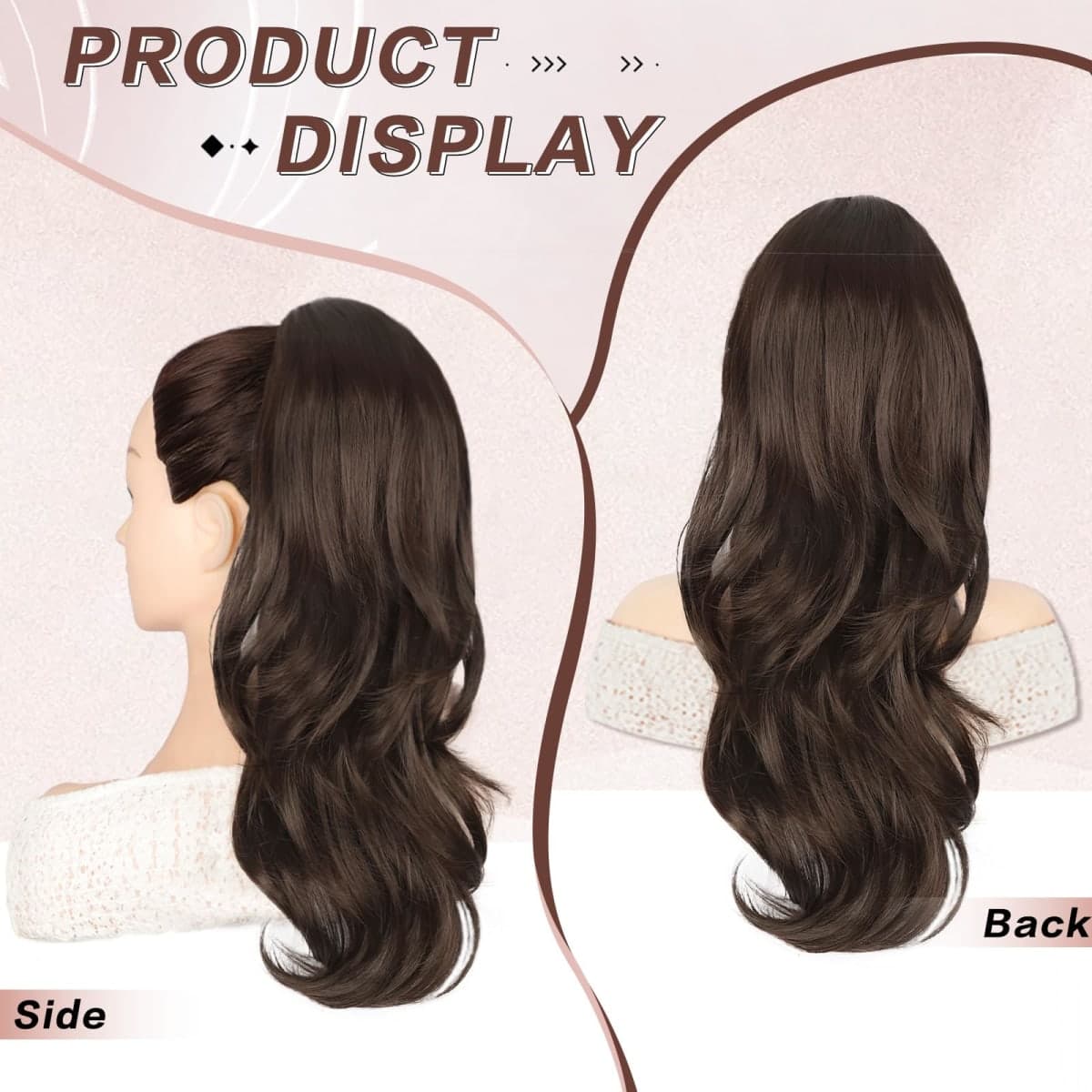 CHRSHN Ponytail Extension, Drawstring Ponytail Extension for Women 20 Inch Long Wavy Pony Tails Hair Extensions Synthetic Clip in Ponytail Hairpiece for Women(Medium Brown) thumbnail 5