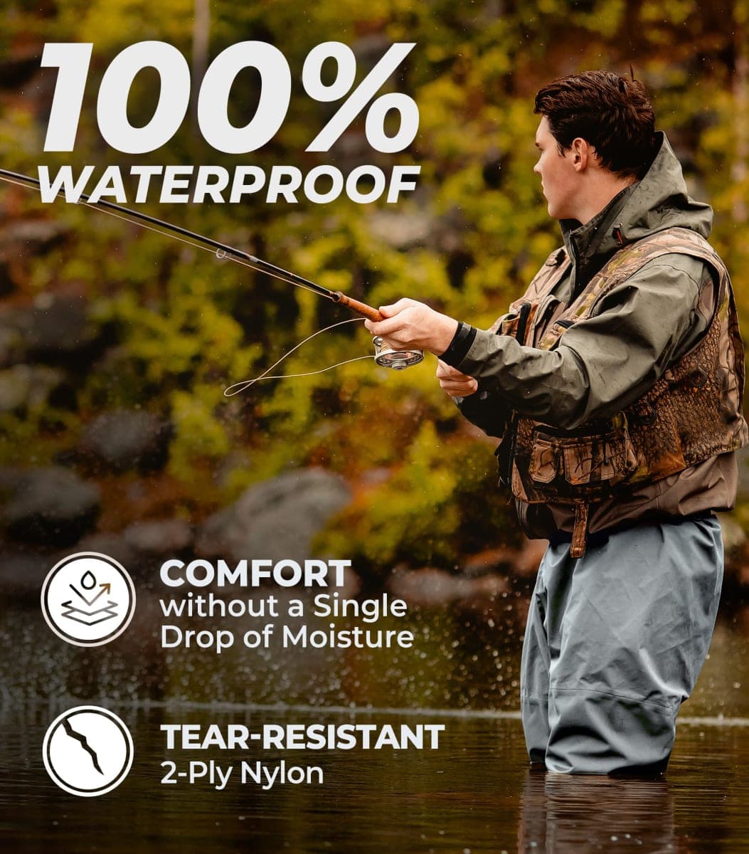 Foxelli Chest Waders - Durable & Lightweight Fishing Waders for Men & Women with Boots, 2-ply Nylon/PVC Waterproof BootFoot Chest Waders thumbnail 3