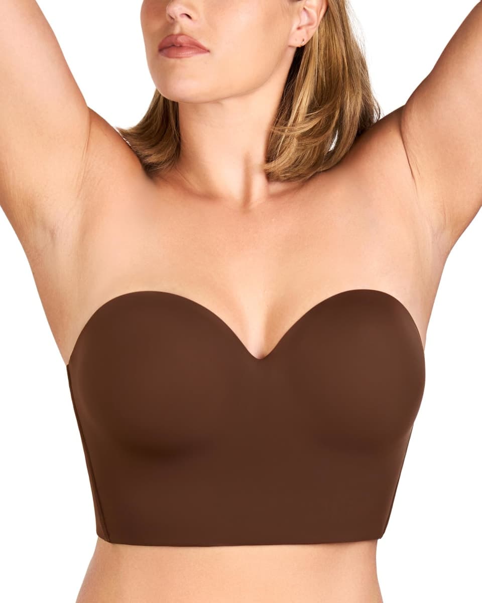HSIA Longline Strapless Bra for Women, Anti-Slip Support Corset for Large Bust Convertible Bustier Bandeau for Big Breasts, Coffee Brown, 40DD thumbnail 2