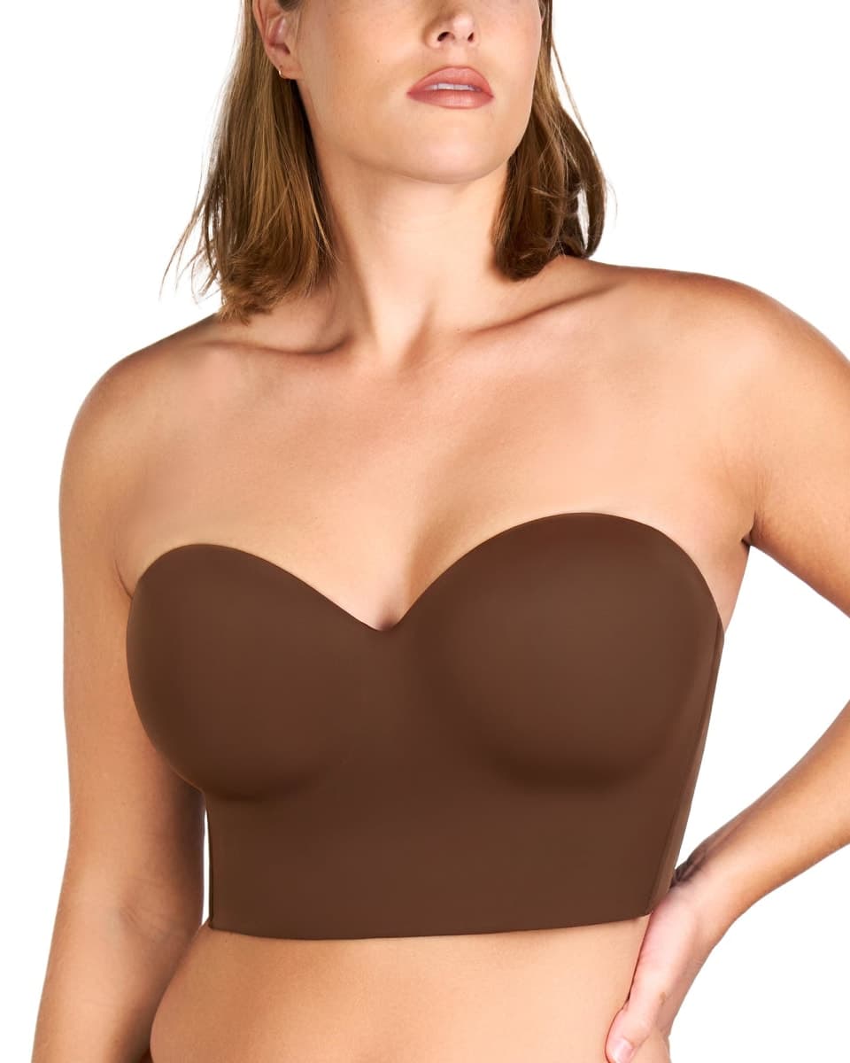 HSIA Longline Strapless Bra for Women, Anti-Slip Support Corset for Large Bust Convertible Bustier Bandeau for Big Breasts, Coffee Brown, 40DD thumbnail 3