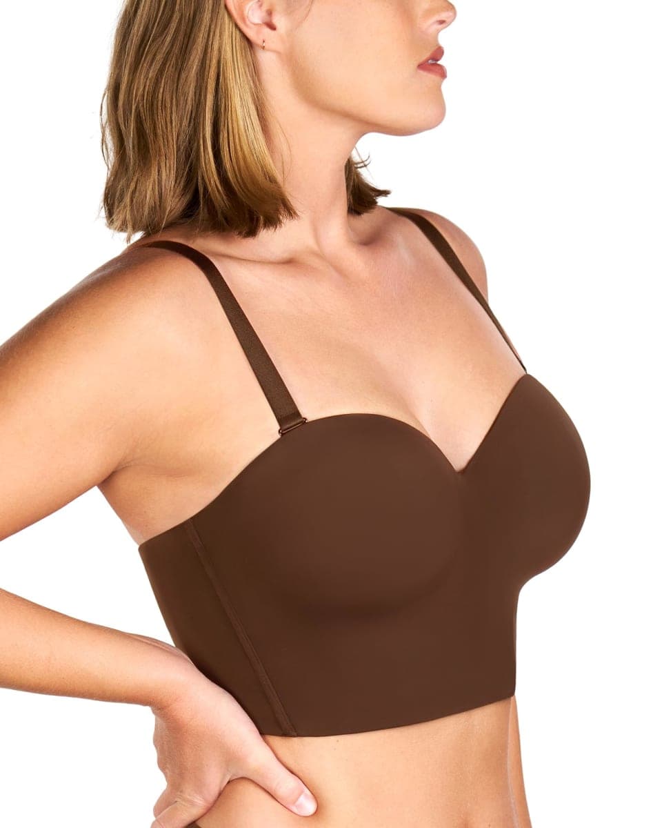 HSIA Longline Strapless Bra for Women, Anti-Slip Support Corset for Large Bust Convertible Bustier Bandeau for Big Breasts, Coffee Brown, 40DD thumbnail 5