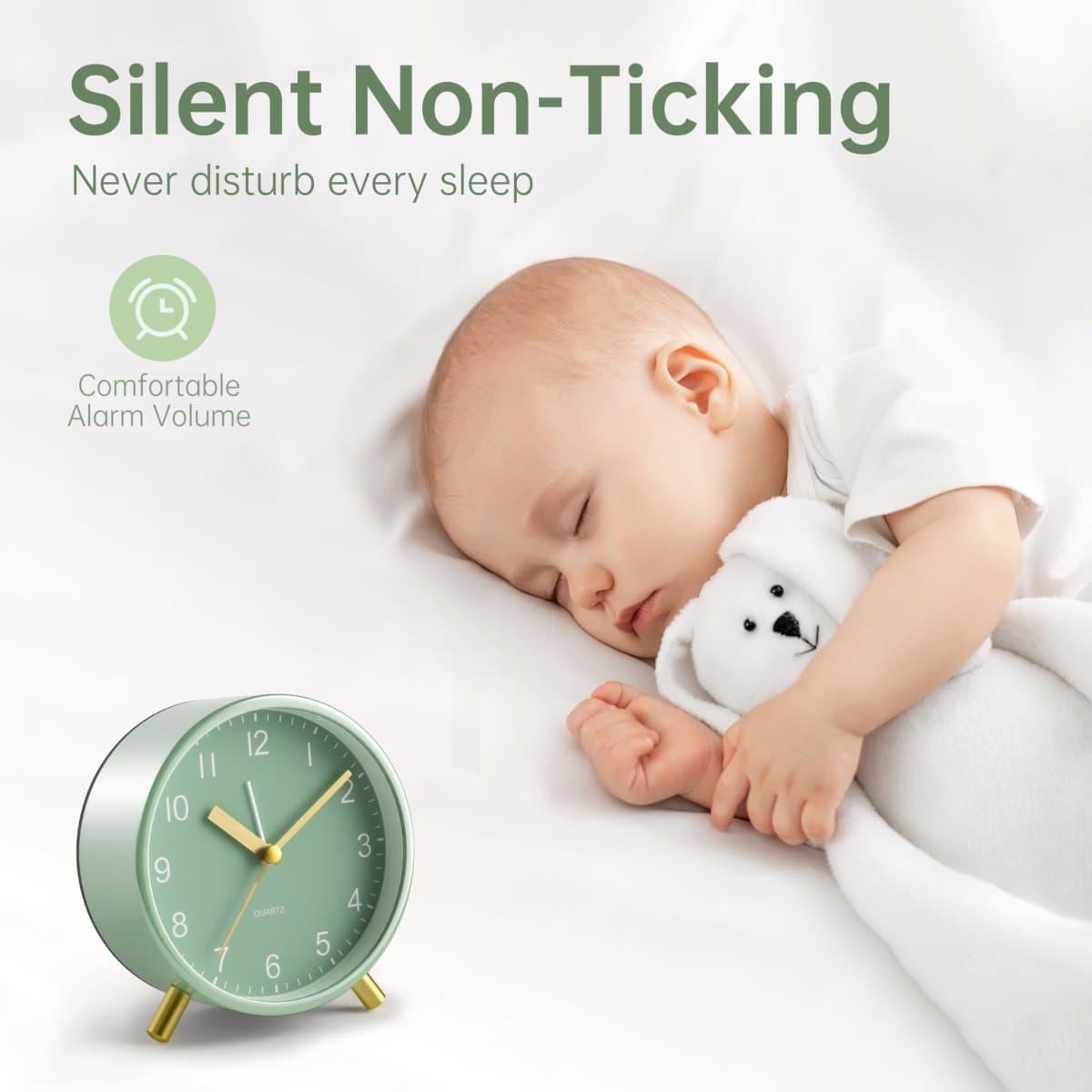 Analog Alarm Clock, 4 inch Super Silent Non Ticking Small Clock with Night Light, Battery Operated, Simple Design, Easy Setting for Office, Bedroom, Bedside, Desk, Teens, Elders, Adult thumbnail 2