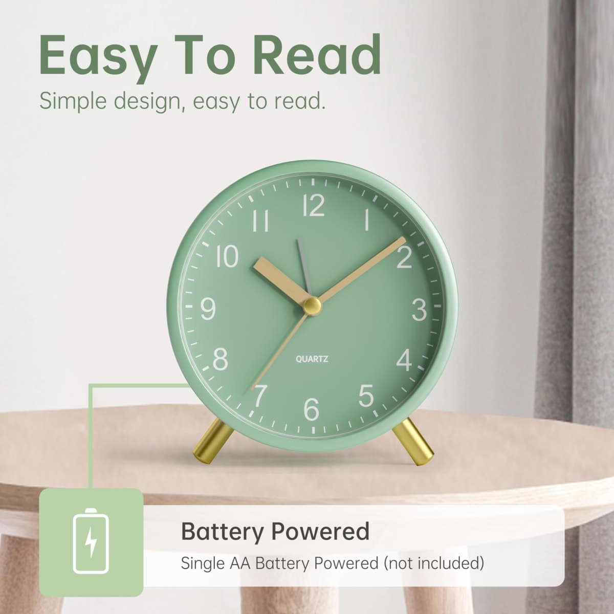Analog Alarm Clock, 4 inch Super Silent Non Ticking Small Clock with Night Light, Battery Operated, Simple Design, Easy Setting for Office, Bedroom, Bedside, Desk, Teens, Elders, Adult thumbnail 3