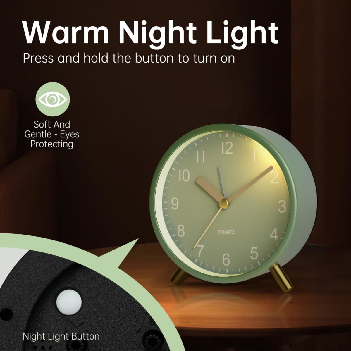 Analog Alarm Clock, 4 inch Super Silent Non Ticking Small Clock with Night Light, Battery Operated, Simple Design, Easy Setting for Office, Bedroom, Bedside, Desk, Teens, Elders, Adult thumbnail 4