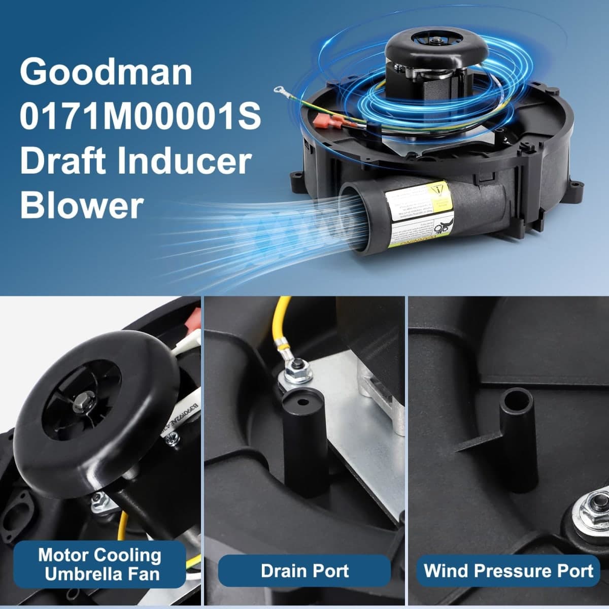 Aibabcue Furnace Draft Inducer Blower Motor Replaces Goodman 22307501, 0171M00001S, Rotom FB-RFB501, Jakel J238-150-15293, 119384-00 thumbnail 3