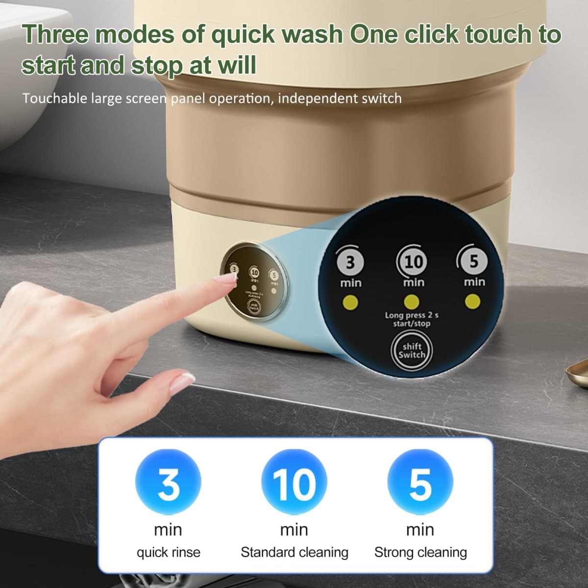Portable Washing Machine 17L, Small Foldable Washer with Spin Basket, 3 Mode Deep Clean — Mini Laundry Machine for Travel, Dorms, Camping, Ideal for Baby Clothes, Underwear, Socks Beige thumbnail 2