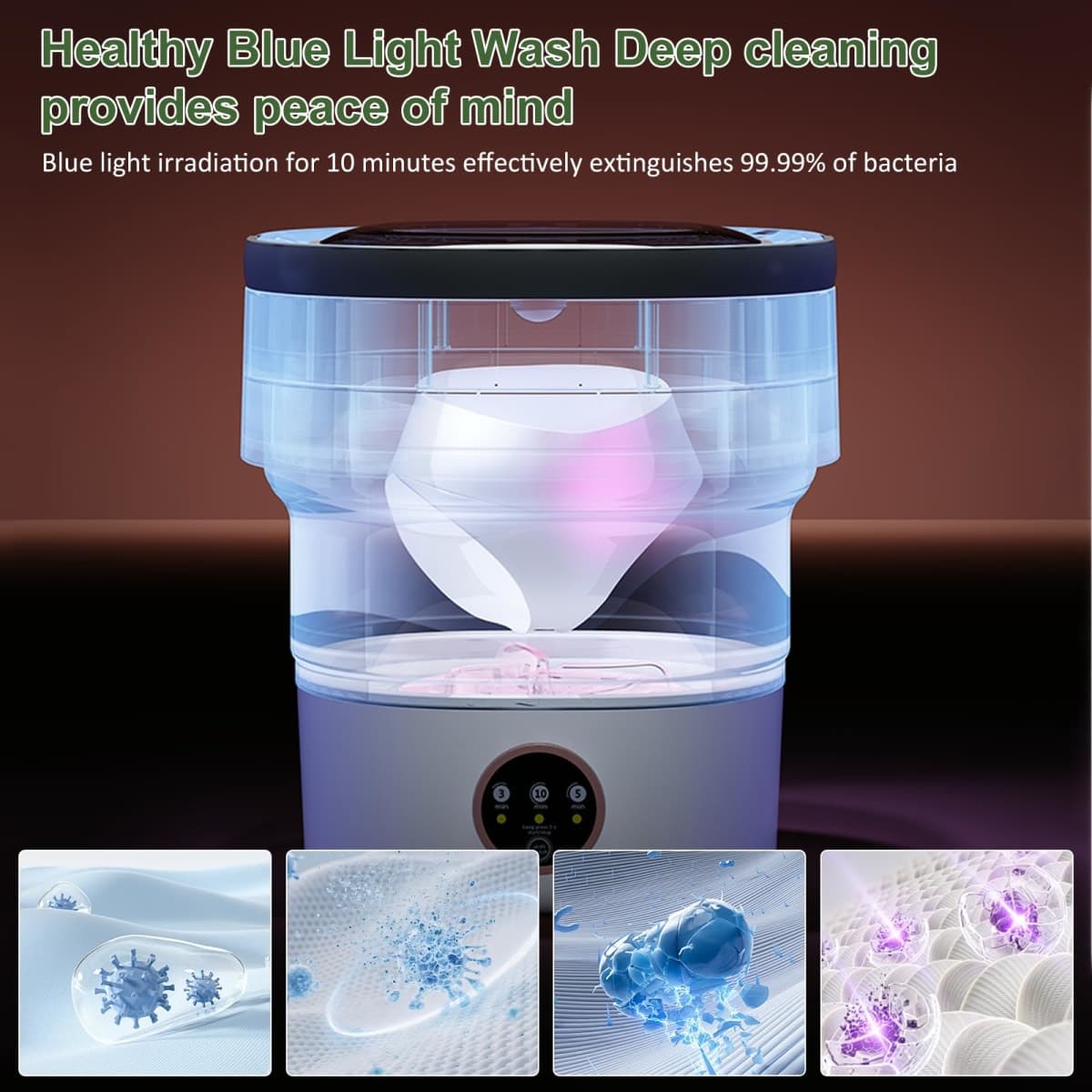 Portable Washing Machine 17L, Small Foldable Washer with Spin Basket, 3 Mode Deep Clean — Mini Laundry Machine for Travel, Dorms, Camping, Ideal for Baby Clothes, Underwear, Socks Beige thumbnail 5